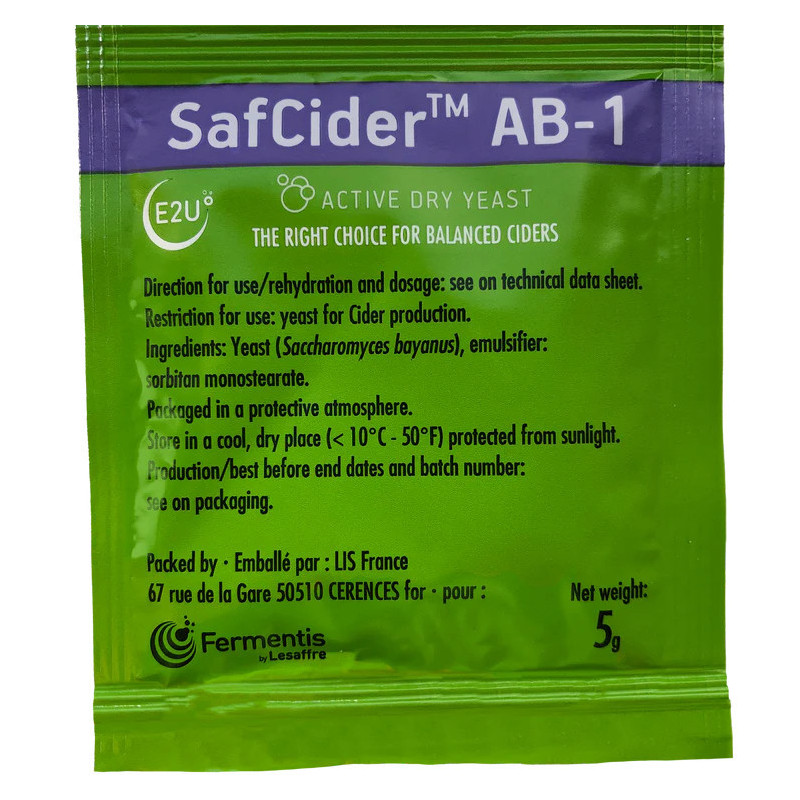 Fermentis SafCider AB-1 Cider Yeast 5 g Fermentis SafCider AB-1 Cider Yeast 5 g