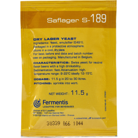 Fermentis SafLager S-189 Lager Yeast 11.5 g
