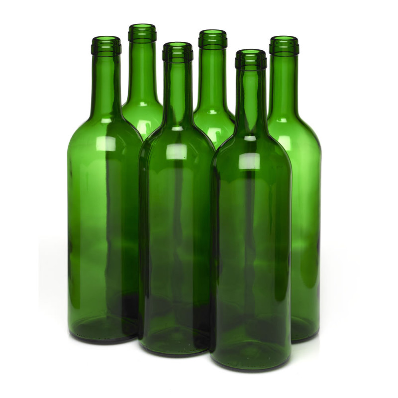 750 mL Champagne Green Claret/Bordeaux Wine Bottles Flat Bottom - Case of 12