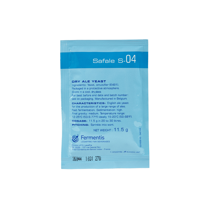 Safale S-04 Dry Ale Yeast 11.5 Grams Safale S-04 Dry Ale Yeast 11.5 Grams