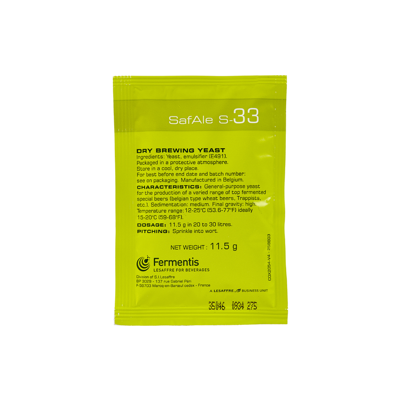 Safale S-33 Dry Brewing Yeast 11.5 Grams Safale S-33 Dry Brewing Yeast 11.5 Grams