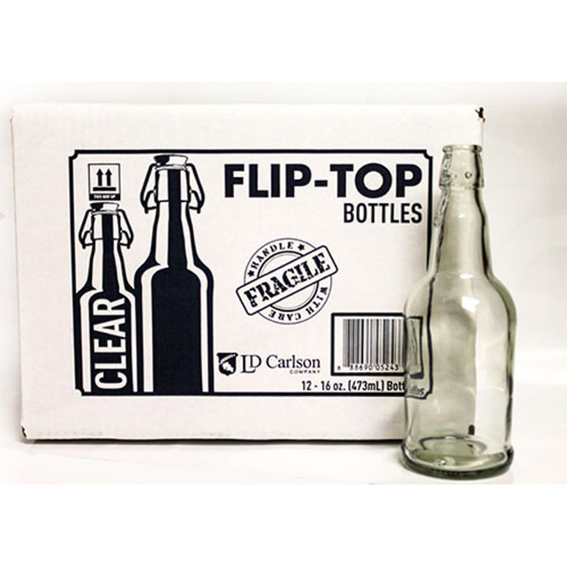 16 Oz Clear Flip-Top Bottles With Caps Included, 12/Case 16 Oz Clear Flip-Top Bottles With Caps Included, 12/Case